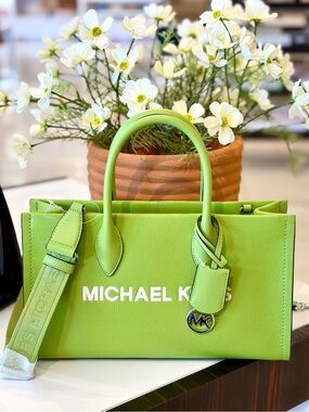 Michael Kors Mirella Medium Pebbled Leather Satchel Tote Lime